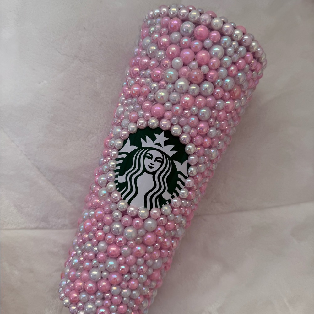 Starbucks Pink and White Rhinestone Tumbler